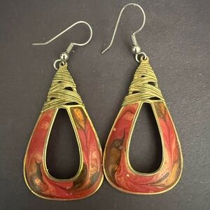 Vintage Edgar Berebi Red and Gold Teardrop Earrings